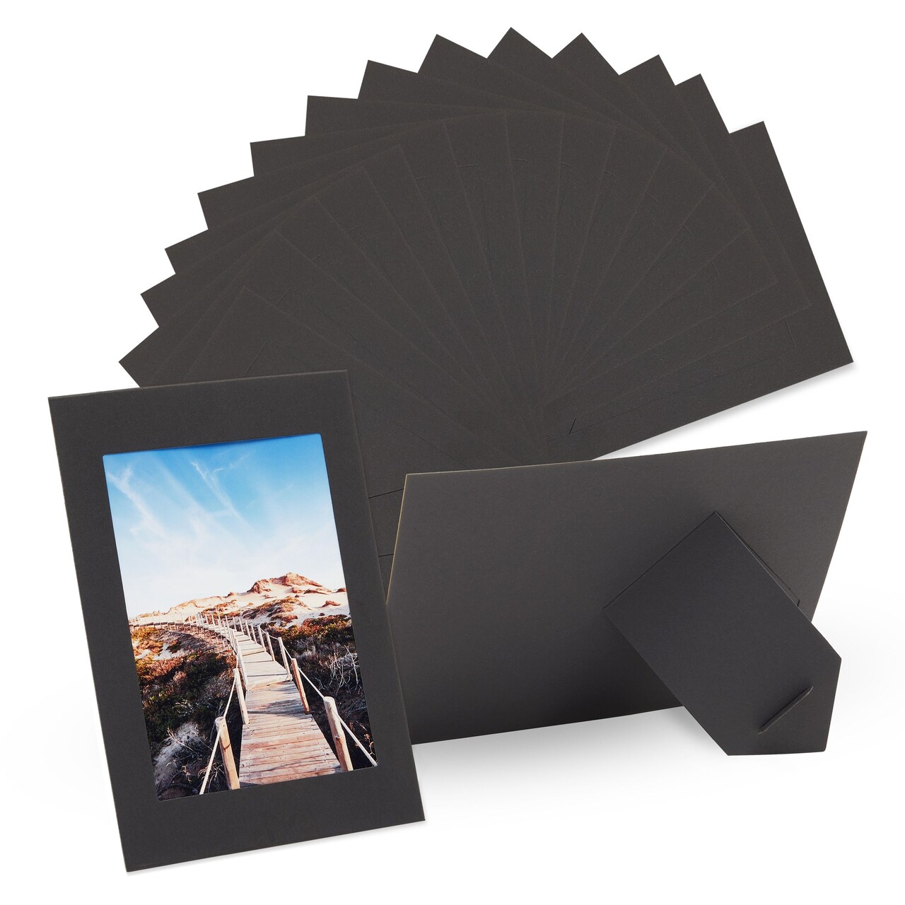 50 Pack Black 4x6 Cardboard Photo Frames with Holder, Paper
